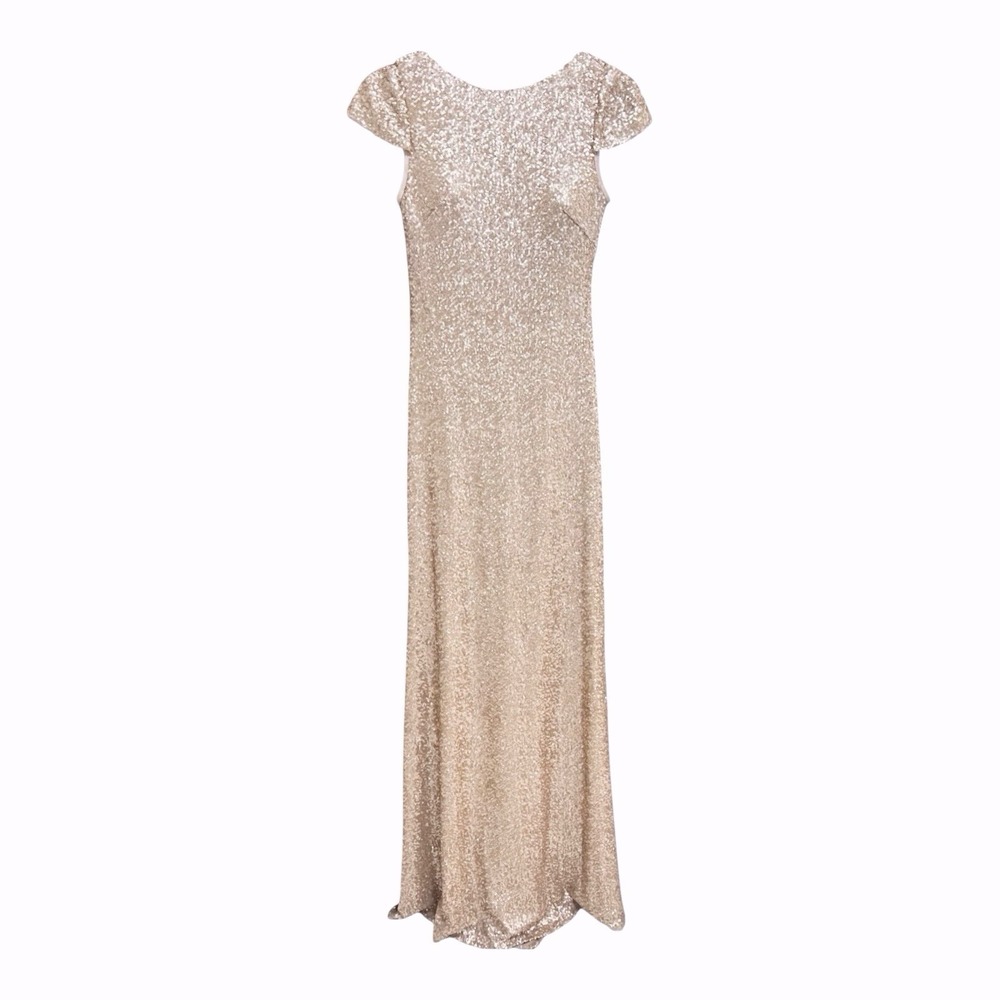 Sorella Vita Sequined Bridesmaid Dress Champagne Gold Maxi Drape Back Size 8
